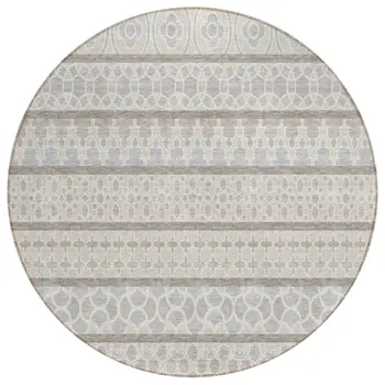 8' Ivory Beige And Taupe Round Quatrefoil Washable Indoor Outdoor Area Rug