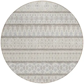 8' Ivory Beige And Taupe Round Quatrefoil Washable Indoor Outdoor Area Rug