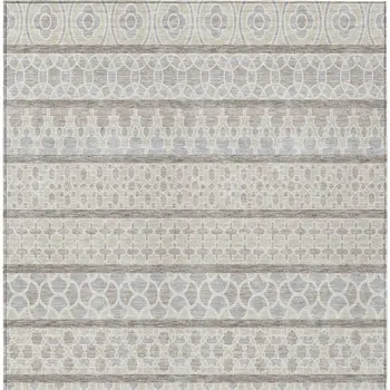 8' X 10' Ivory Beige And Taupe Quatrefoil Washable Indoor Outdoor Area Rug