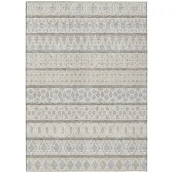 10' X 14' Ivory Beige And Taupe Quatrefoil Washable Indoor Outdoor Area Rug