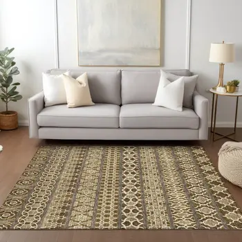 3' X 5' Brown And Taupe Quatrefoil Washable Indoor Outdoor Area Rug