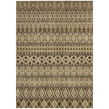 5' X 8' Brown And Taupe Quatrefoil Washable Indoor Outdoor Area Rug