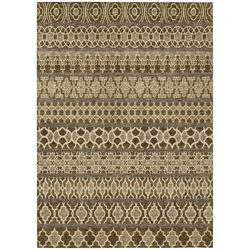 5' X 8' Brown And Taupe Quatrefoil Washable Indoor Outdoor Area Rug