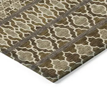5' X 8' Brown And Taupe Quatrefoil Washable Indoor Outdoor Area Rug