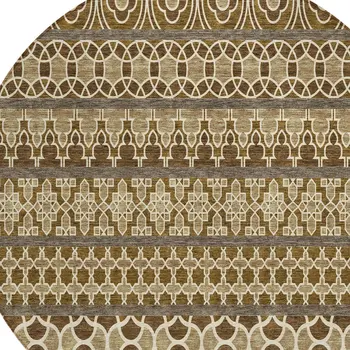 8' Brown And Taupe Round Quatrefoil Washable Indoor Outdoor Area Rug