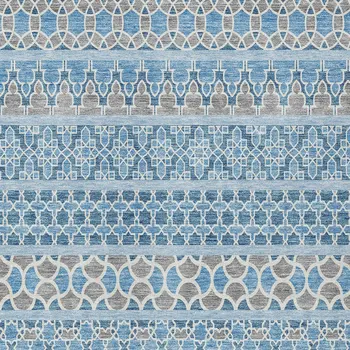 3' X 5' Sky Blue And Denim Blue Quatrefoil Washable Indoor Outdoor Area Rug