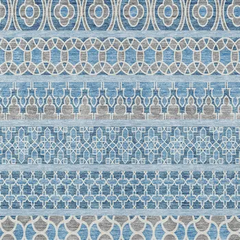 5' X 8' Sky Blue And Denim Blue Quatrefoil Washable Indoor Outdoor Area Rug
