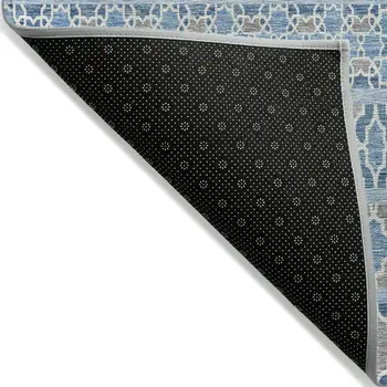 8' Sky Blue And Denim Blue Round Quatrefoil Washable Indoor Outdoor Area Rug