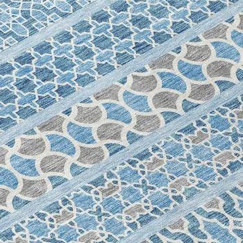 8' X 10' Sky Blue And Denim Blue Quatrefoil Washable Indoor Outdoor Area Rug