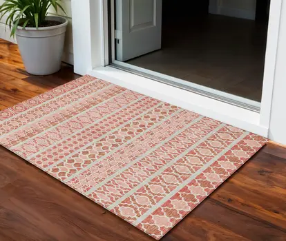 3' X 5' Salmon Beige And Copper Quatrefoil Washable Indoor Outdoor Area Rug