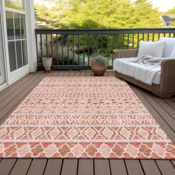 3' X 5' Salmon Beige And Copper Quatrefoil Washable Indoor Outdoor Area Rug