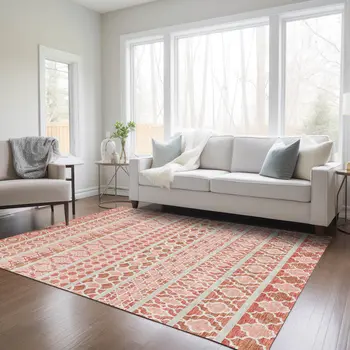 3' X 5' Salmon Beige And Copper Quatrefoil Washable Indoor Outdoor Area Rug