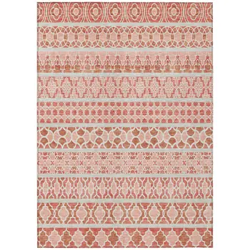 5' X 8' Salmon Beige And Copper Quatrefoil Washable Indoor Outdoor Area Rug