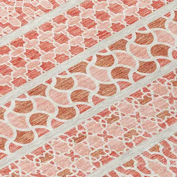 5' X 8' Salmon Beige And Copper Quatrefoil Washable Indoor Outdoor Area Rug