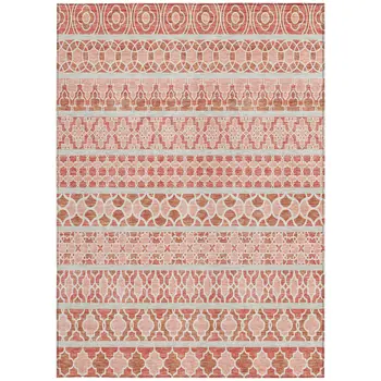 9' X 12' Salmon Beige And Copper Quatrefoil Washable Indoor Outdoor Area Rug