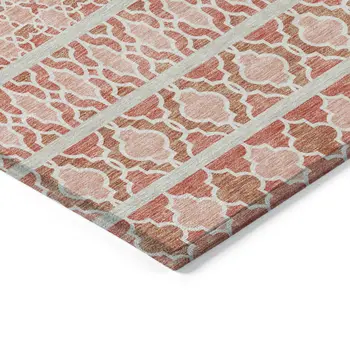10' X 14' Salmon Beige And Copper Quatrefoil Washable Indoor Outdoor Area Rug