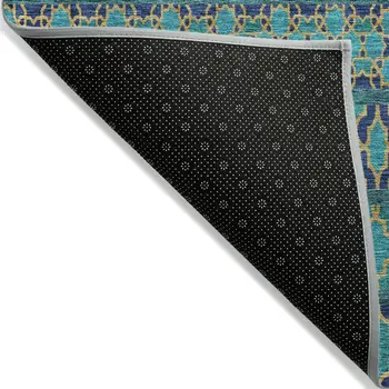 3' X 5' Teal Blue And Navy Blue Quatrefoil Washable Indoor Outdoor Area Rug