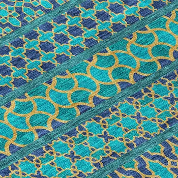 3' X 5' Teal Blue And Navy Blue Quatrefoil Washable Indoor Outdoor Area Rug