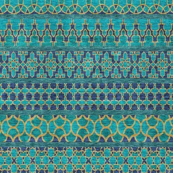 5' X 8' Teal Blue And Navy Blue Quatrefoil Washable Indoor Outdoor Area Rug