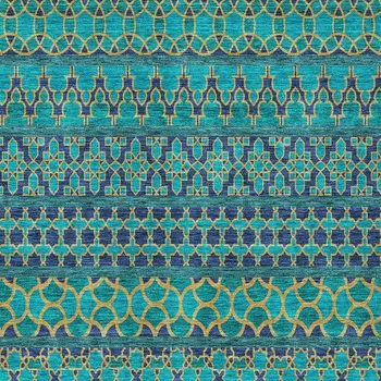 8' X 10' Teal Blue And Navy Blue Quatrefoil Washable Indoor Outdoor Area Rug