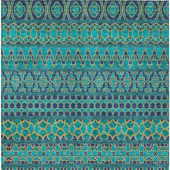 9' X 12' Teal Blue And Navy Blue Quatrefoil Washable Indoor Outdoor Area Rug