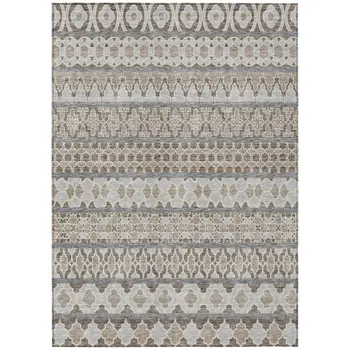 3' X 5' Taupe Beige And Gray Quatrefoil Washable Indoor Outdoor Area Rug