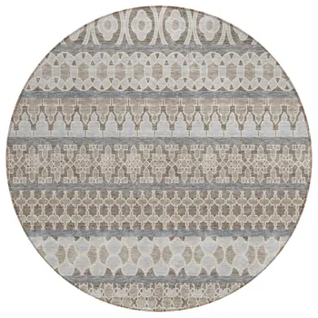 8' Taupe Beige And Gray Round Quatrefoil Washable Indoor Outdoor Area Rug