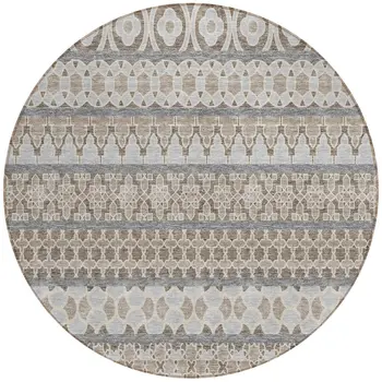 8' Taupe Beige And Gray Round Quatrefoil Washable Indoor Outdoor Area Rug