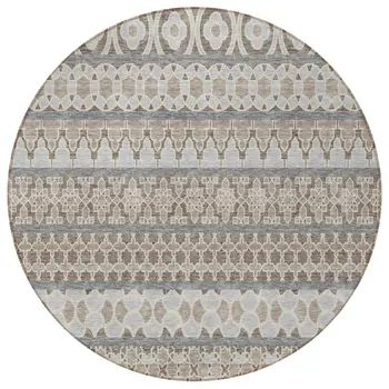 8' Taupe Beige And Gray Round Quatrefoil Washable Indoor Outdoor Area Rug