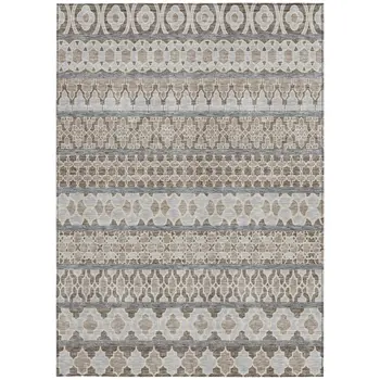 8' X 10' Taupe Beige And Gray Quatrefoil Washable Indoor Outdoor Area Rug