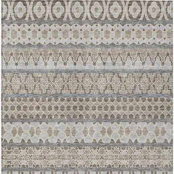 9' X 12' Taupe Beige And Gray Quatrefoil Washable Indoor Outdoor Area Rug