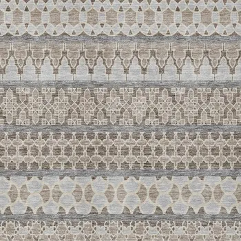 9' X 12' Taupe Beige And Gray Quatrefoil Washable Indoor Outdoor Area Rug