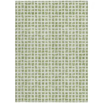 3' X 5' Artichoke Green And Ivory Geometric Washable Indoor Outdoor Area Rug