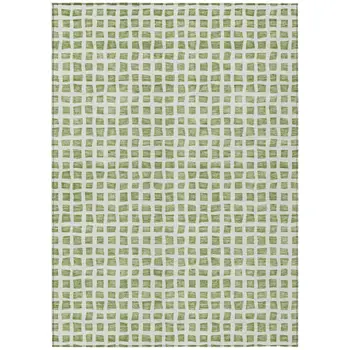 3' X 5' Artichoke Green And Ivory Geometric Washable Indoor Outdoor Area Rug
