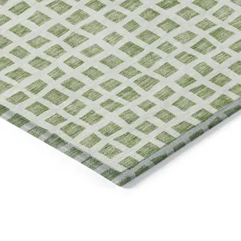 3' X 5' Artichoke Green And Ivory Geometric Washable Indoor Outdoor Area Rug