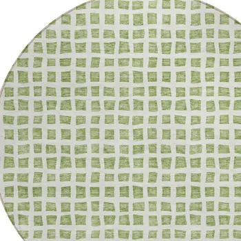 8' Artichoke Green And Ivory Round Geometric Washable Indoor Outdoor Area Rug