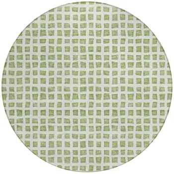8' Artichoke Green And Ivory Round Geometric Washable Indoor Outdoor Area Rug