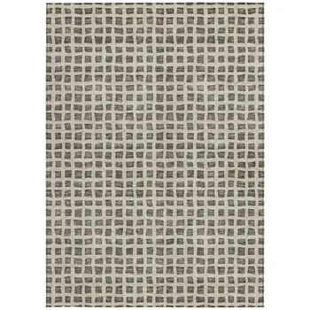 9' X 12' Brown Taupe And Ivory Geometric Washable Indoor Outdoor Area Rug