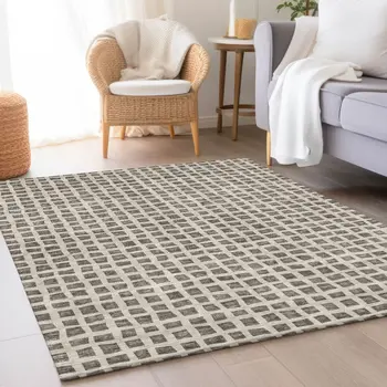 9' X 12' Brown Taupe And Ivory Geometric Washable Indoor Outdoor Area Rug