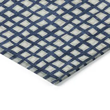 5' X 8' Navy Blue And Ivory Geometric Washable Indoor Outdoor Area Rug