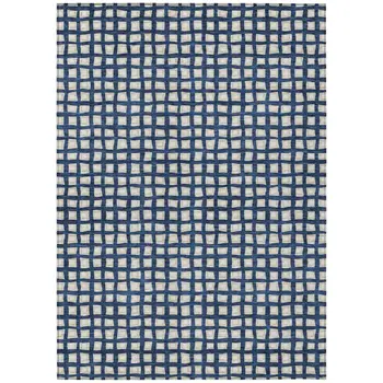 10' X 14' Navy Blue And Ivory Geometric Washable Indoor Outdoor Area Rug