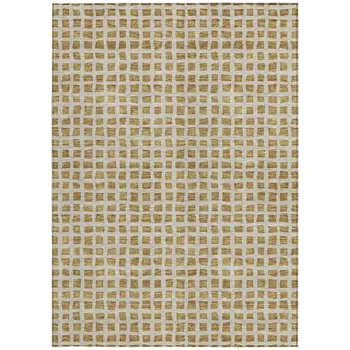 3' X 5' Gold And Beige Geometric Washable Indoor Outdoor Area Rug