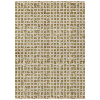3' X 5' Gold And Beige Geometric Washable Indoor Outdoor Area Rug