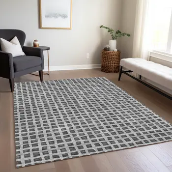 5' X 8' Graphite Gray And Silver Geometric Washable Indoor Outdoor Area Rug
