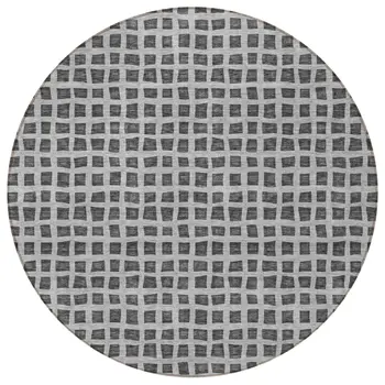 8' Graphite Gray And Silver Round Geometric Washable Indoor Outdoor Area Rug