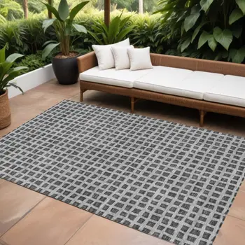 10' X 14' Graphite Gray And Silver Geometric Washable Indoor Outdoor Area Rug