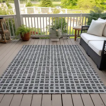 10' X 14' Graphite Gray And Silver Geometric Washable Indoor Outdoor Area Rug