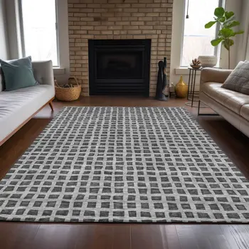 10' X 14' Graphite Gray And Silver Geometric Washable Indoor Outdoor Area Rug