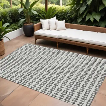5' X 8' Gray Charcoal And Silver Geometric Washable Indoor Outdoor Area Rug
