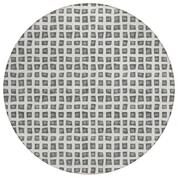 8' Gray Charcoal And Silver Round Geometric Washable Indoor Outdoor Area Rug